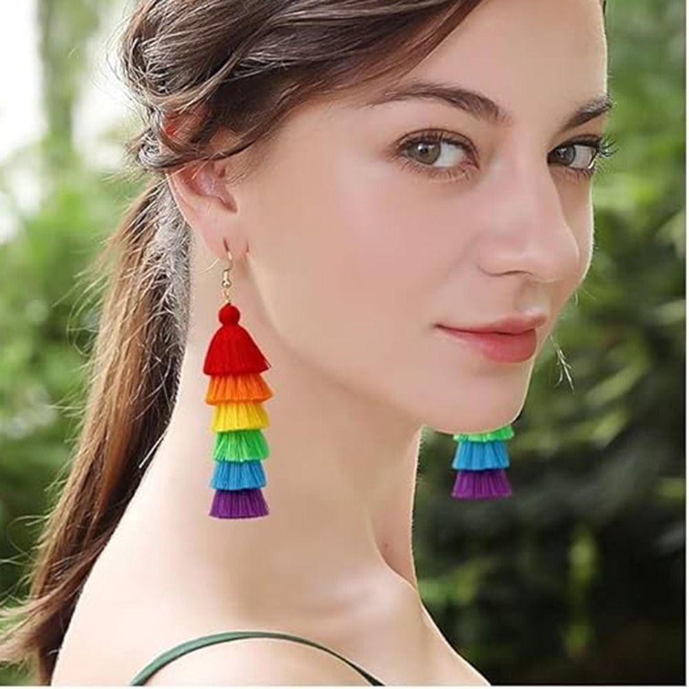 Lightweight Long Drop Dangle Earrings Rainbow Layered Trendy Pride Jewelry  Boy