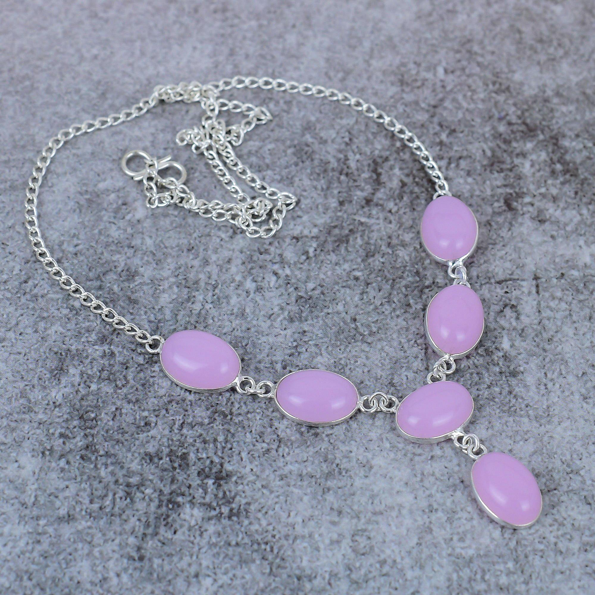 

Pink Chalcedony Gemstone Handmade 925 Sterling Silver Jewelry Necklace 18 M-391