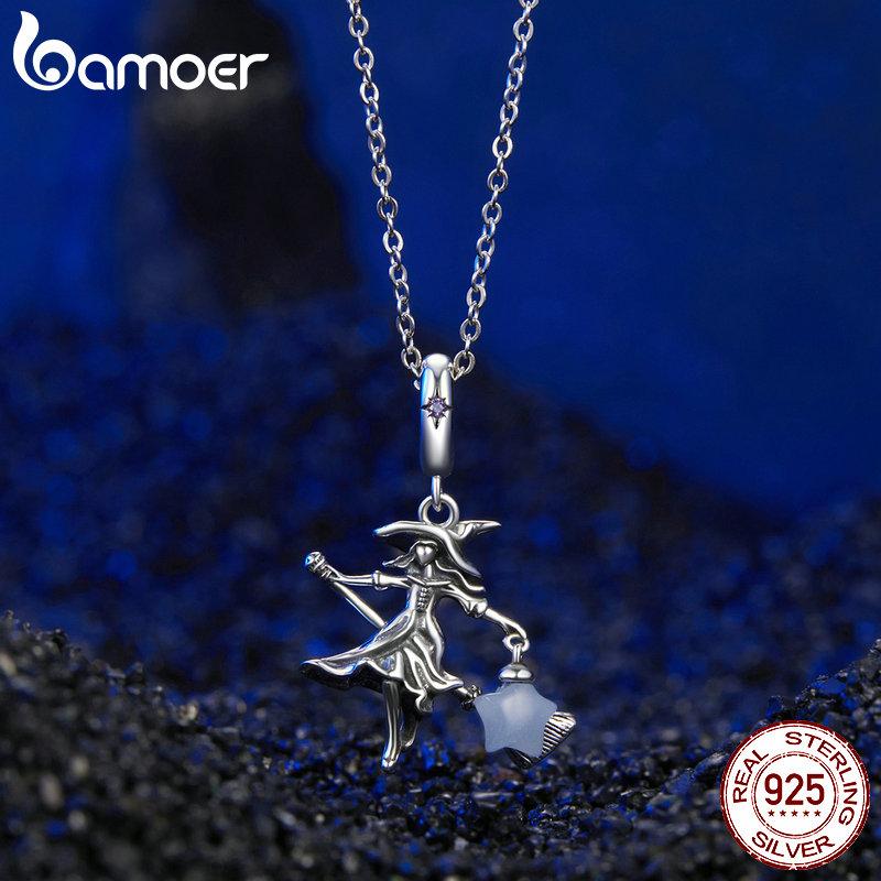 BAMOER Solid 925 Silver Luminous Elf Witch Pendant fit Original Bracelet & Necklaces Halloween Jewelry DIY bamoer Charm