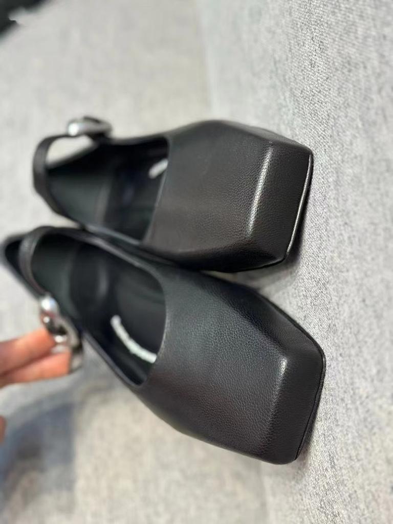 Leather French niche square head flat bottom one-word buckle with Mary Jane single shoes women's 2025 spring new ballet shoes