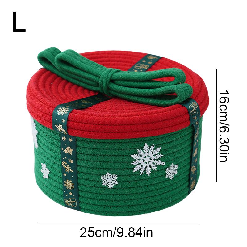 Christmas Decoration Storage Basket With Dust Cover Holiday Gift Box Cotton Rope Woven Snacks Small Gift Storage Basket