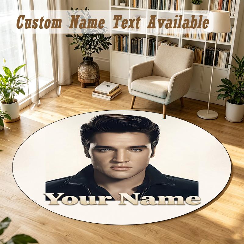 Round Rug Custom NameElvis Presley Pattern Non Slip Carpet Home Floor Decor