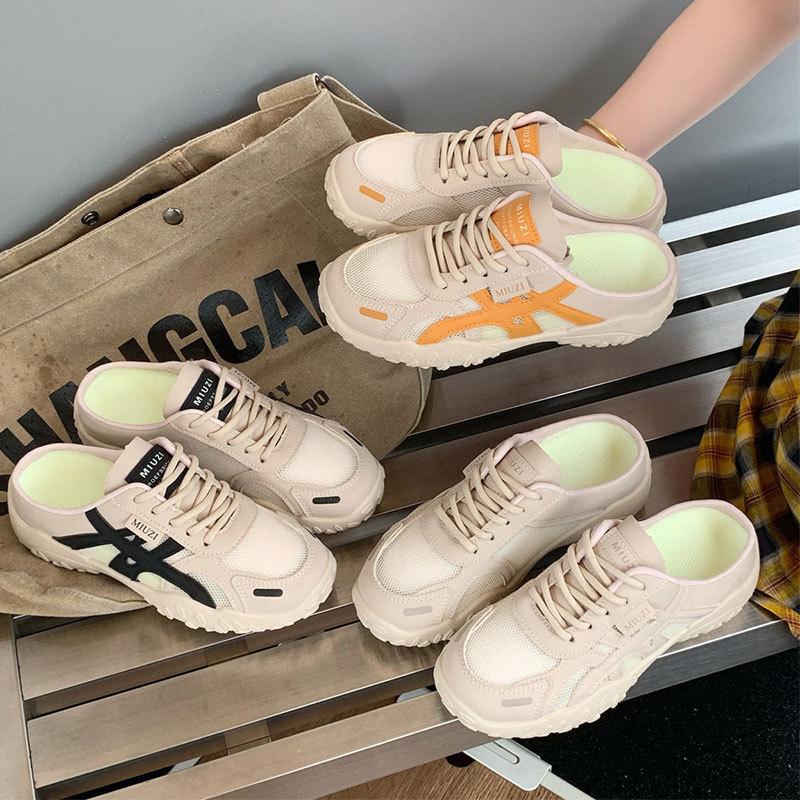 Mesh breathable casual shoes women's 2025 summer versatile thick-soled non-slip student casual half-drag one-pedal soft sole