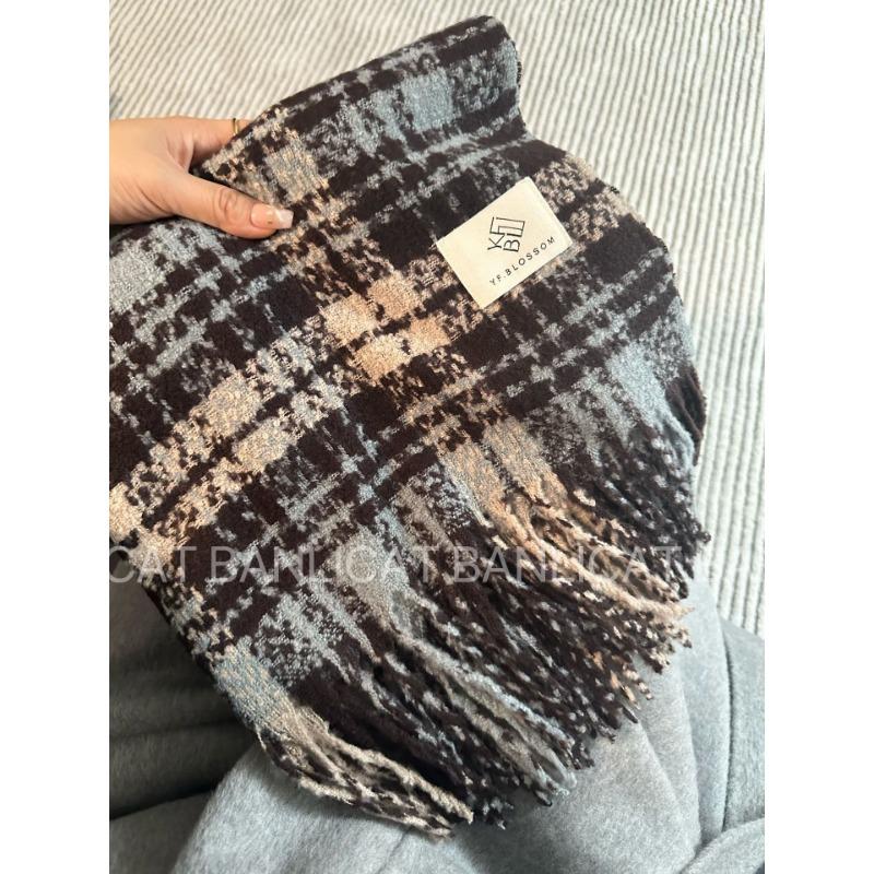 Winter rose pink scarf women's high-end imitation cashmere shawl simple and versatile Christmas scarf