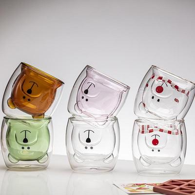 Copo de Vidro Dupla Camada Coração Girly Pato Pequeno - Resistente ao Calor Formato de Urso Vidro Borossilicato Caneca de Leite