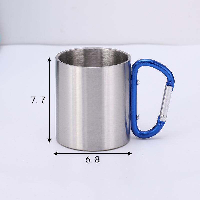 220ML Camping Travel Stainless Steel Cup Carabiner Hook Handle Picnic Water Mug Outdoor Travel Hike Cup