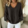 Women's Fashion Color Neck Long Sleeve Loose Fit Pullover Knit Sweater Top