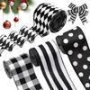Crafting Ribbon For Holiday Decorations Gift Bowknot Christmas Tree Ornament Durable Polyester Fabric Black White Design