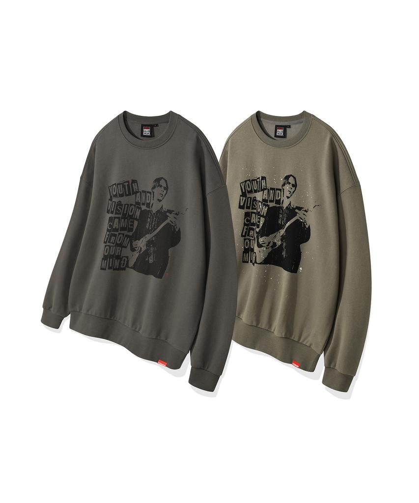 VISION STREETWEAR Vsw Rock Band Crewneck Khaki Gray