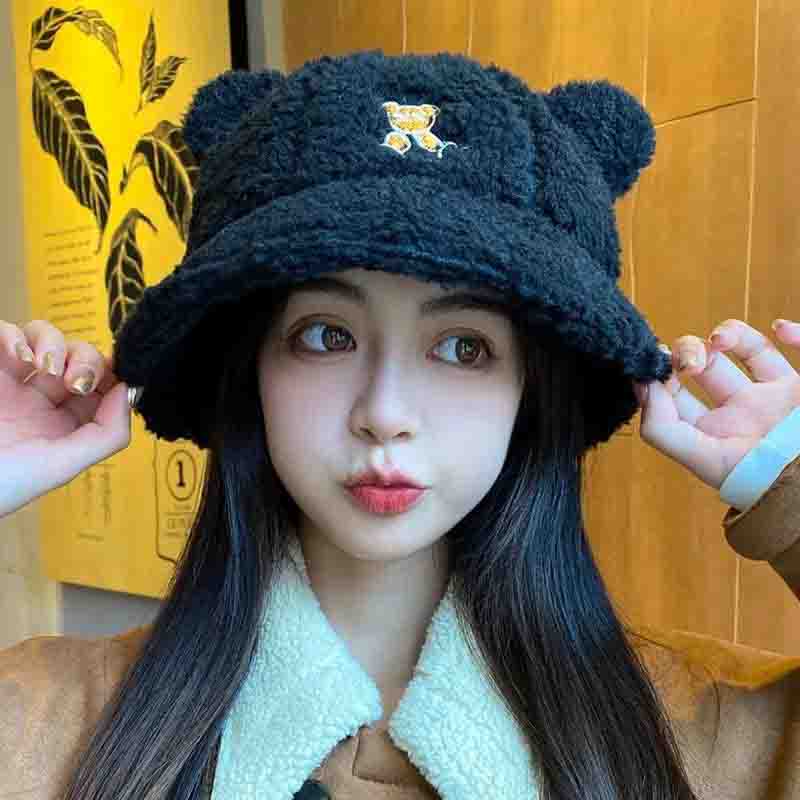 💰Kaufe Winter Mädchen Süßer Bär Fischerhut Imitation Lamm Kaschmir ...