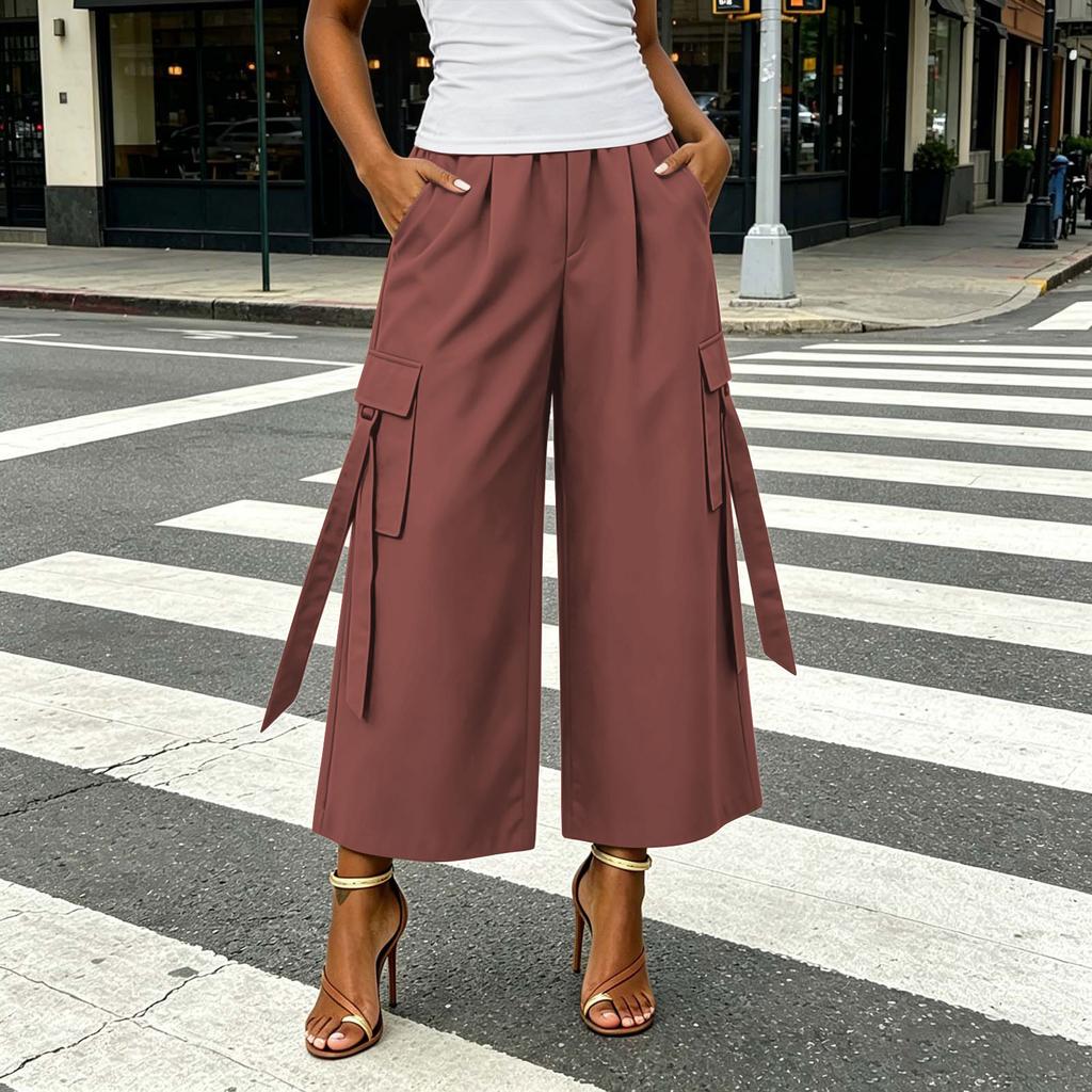Women High Waist Wide Leg Cargo Pants with Pockets Casual Loose Fit Utility Trousers for Everyday Wear