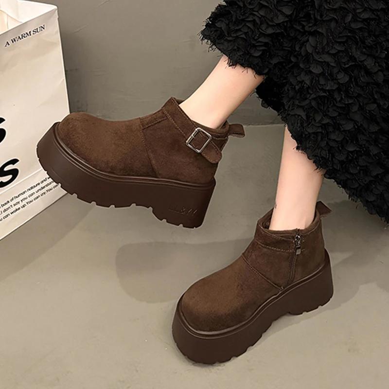 Snow Boots for Women Flats Platform Suede Warm Shoes  Short Plush   Ankle Boots Winter Comfort  Sport Mujer Botas