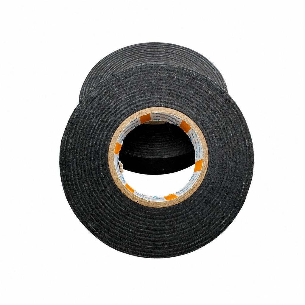 High Temp Resistant Black Flannel Automotive Wiring & Soundproofing Tape - Electrician-Grade, Flame Retardant, Hand Tearable, Adhesive Insulation.