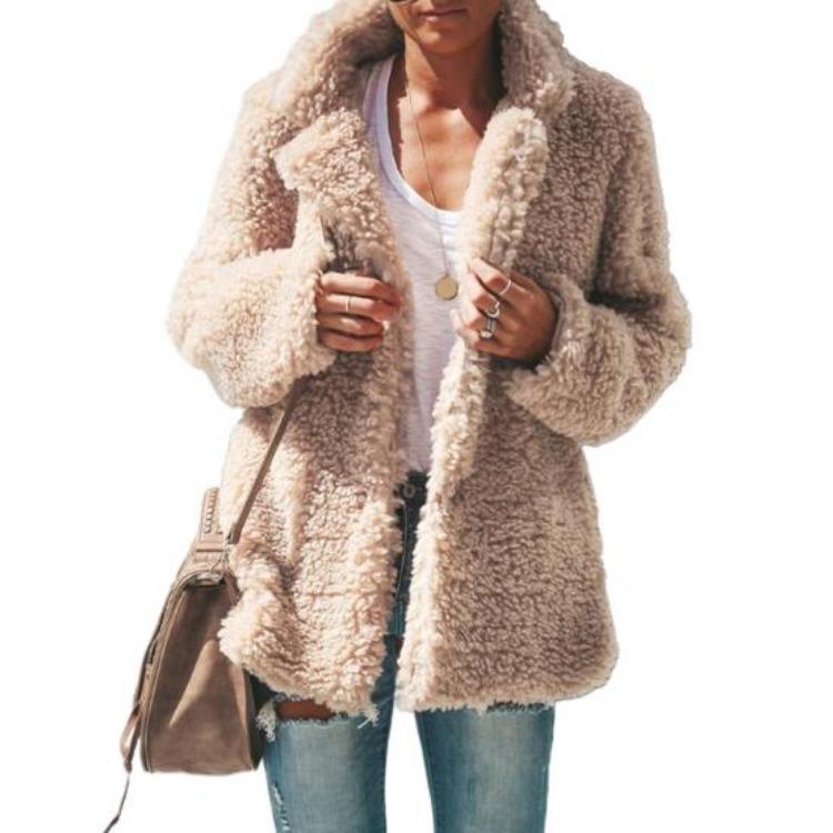 

Warm Plush Cardigan Jacket for Women Open Front Long Sleeve Coat Autumn Winter L абрикосовый