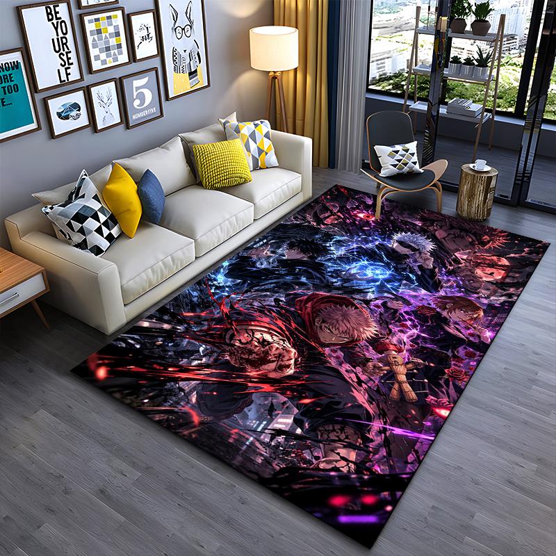 "Anime Style Rug with Vibrant Characters and Dark Abstract Design" Suitable for use as an anti-slip for living room bedroom sofas