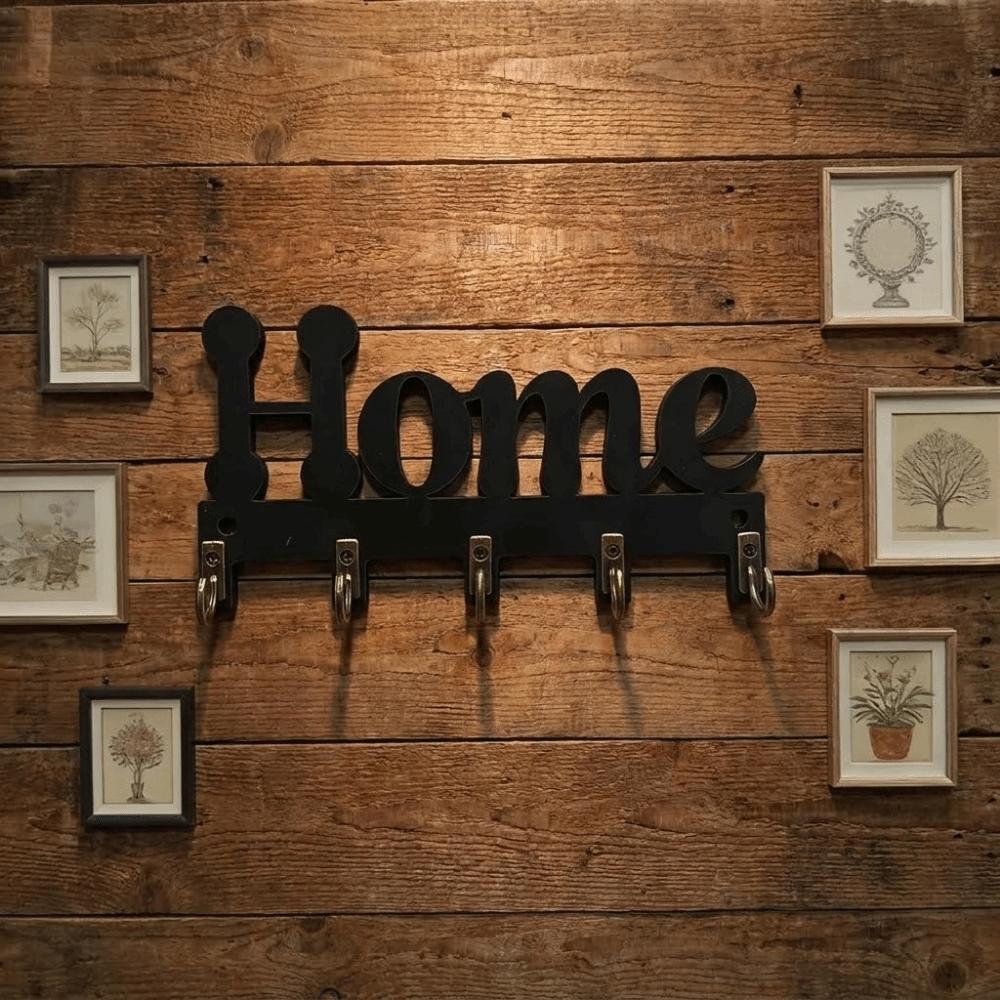 Farmhouse 5-Hook Wooden Key Hook Vintage Rustic Wall-Mounted Key Holder Multi-functional Decorative Hook Entrance Decoration