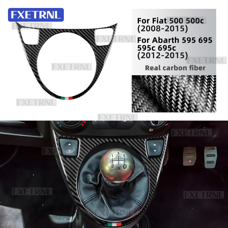 For Fiat 500 2008-2015/Abarth 595/695/595C/695C 2012 2013 2014 2015 AT MT Car Gear Shift Sticker Soft Carbon Fiber Tricolor Trim