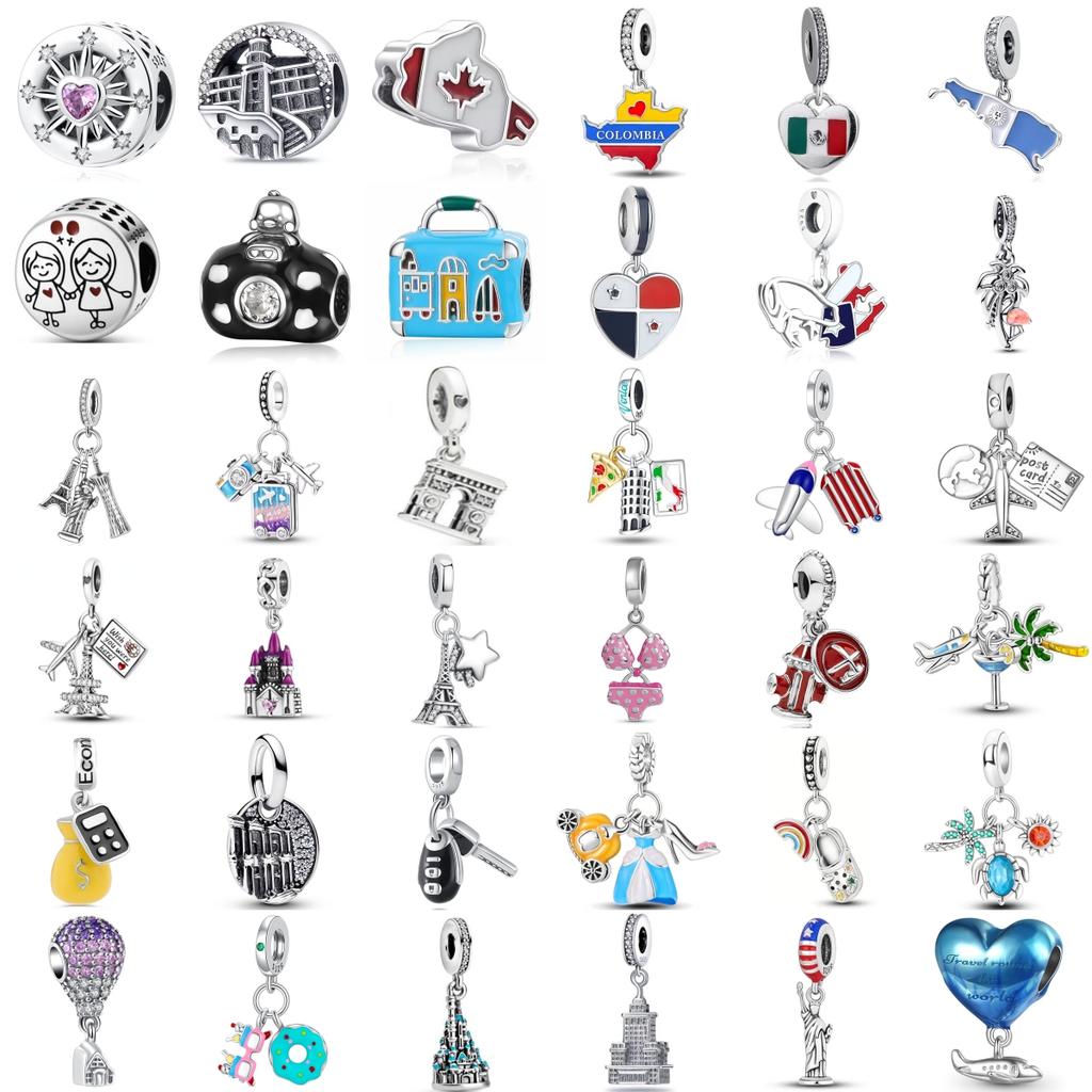 Brand New Trendy Fashion Travel Series Airplane Popular Hot Air Balloon Flag Charm Bead Component Pendant Bead Component Compatible With Authentic