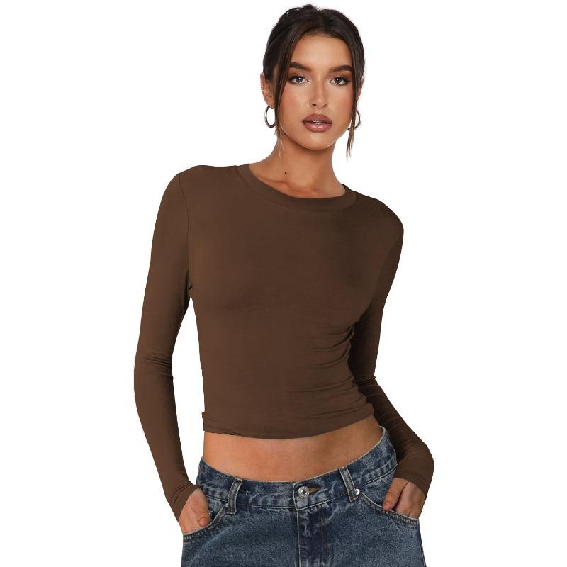 Women's Tight Round Neck Sexy Hottie Nude Single Wear Long Sleeve Top