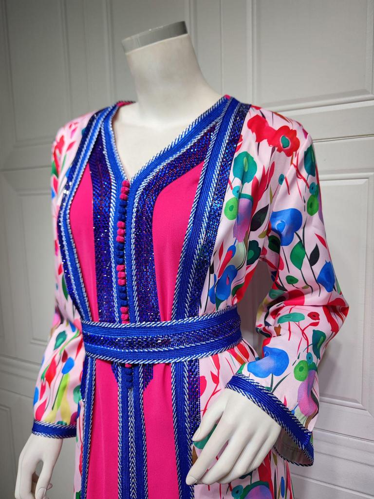 AB314 Vestido Abaya do Oriente Médio com Estampa 2023 e Conjunto Hot Drill