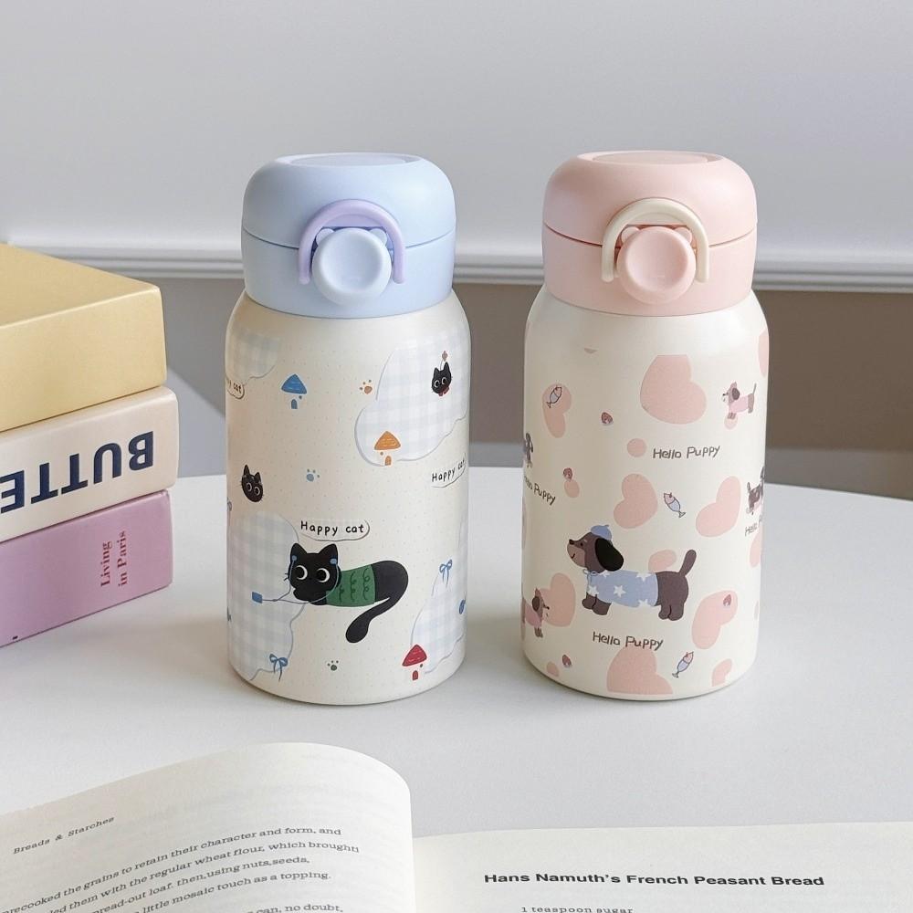 Stainless Steel Small Thermal Cup Cartoon Prints Bounce Water Bottle Students Pocket Flask