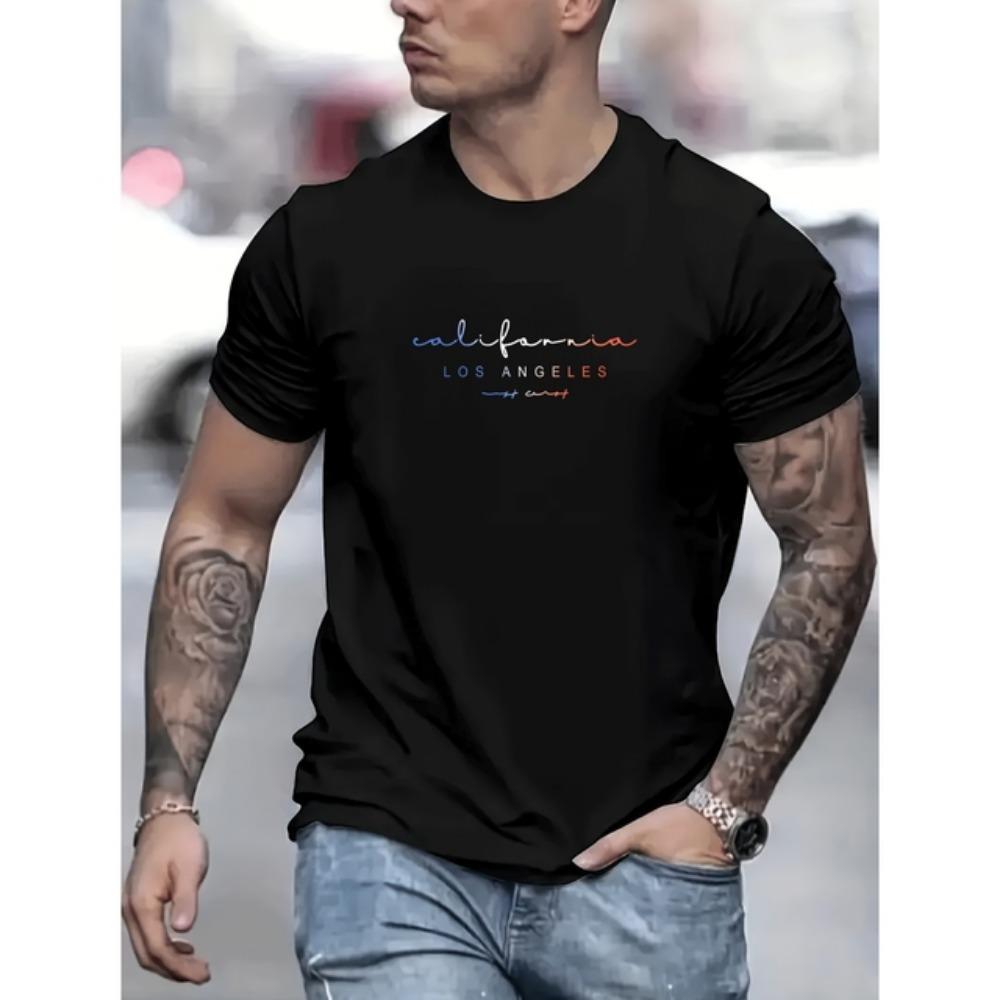 Summer Simple Colorful Letter Print T-shirt Top Breathable Soft Men's O-neck Short Sleeve 2024 Outdoor Sports T-shirts Clothing