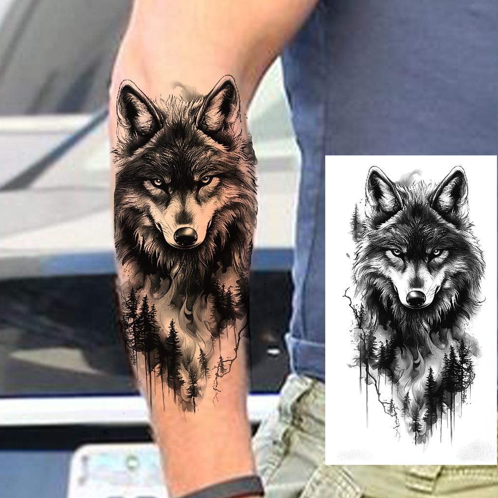 1 Foglio Tatuaggi Temporanei Totem Leone Tigre Lupo Braccio Intero Per Uomo Donna Adulto Manica Finta Tatuaggi Taglia Grande Adesivo Trasferibile
