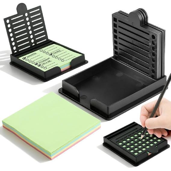 Sticky Note Holder with 5 Different Stencil, 3x3 Sticky Note Stencil Dispenser for Desk, Reble Memo Pad Organizer with Five Line Box Drawing Template