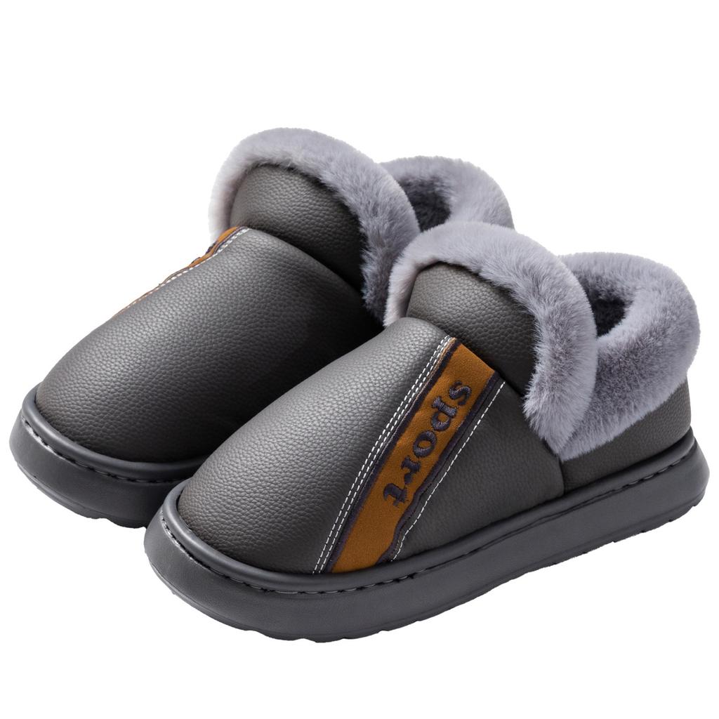 Large Size Bag and Cotton Slippers 25 New PU Waterproof Thick Bottom Non-slip Autumn and Winter Home Use Can Be Worn Outside Cotton Shoes