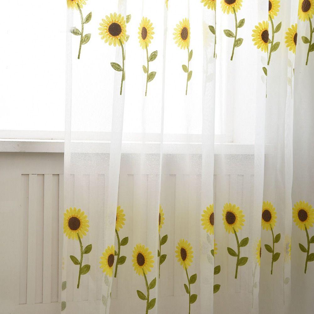 Elegant Sheer Curtains Gauze Transparent Curtain Sunflower Tulle Curtain  Home Decoration