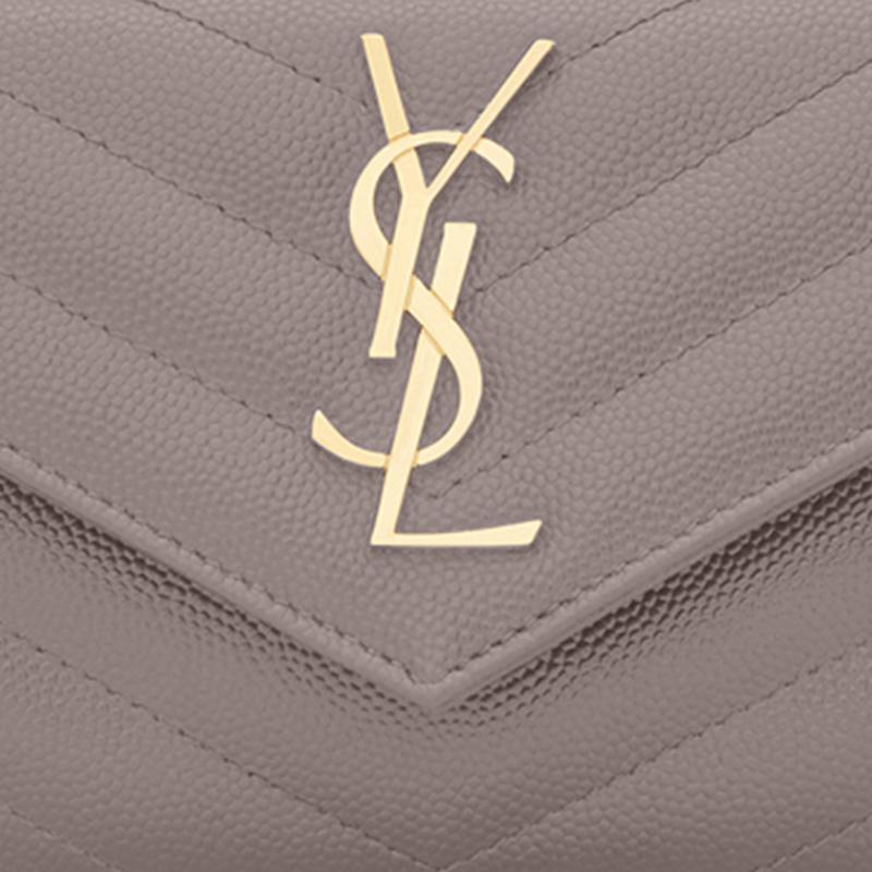 Saint Laurent Ysl Cassandre Metal Letter Logo Short Snap Closure Leather Envelope Wallet Women Wallet Gray 414404-BOW0J-1202