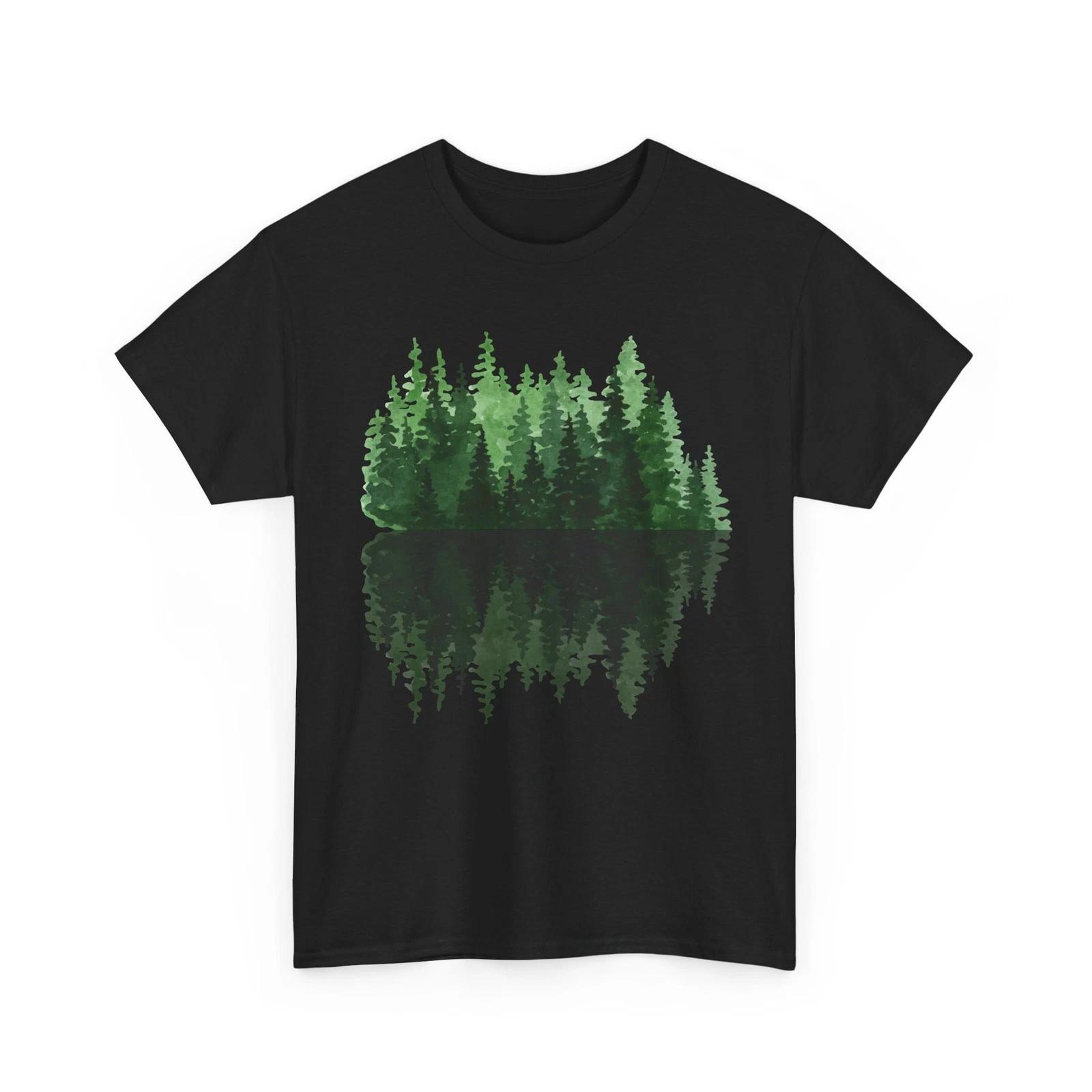 Pine Trees Reflection T-Shirt, Forest Wildlife Lovers Nature Women Men Shirt XL