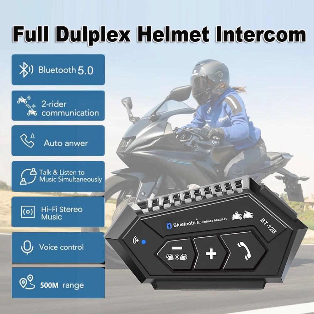 1/2Pcs Bt12B Motorcycle Helmet 1000Mah 500M Intercom Headset Stereo Bluetooth Wireless Hands-Free Headset Music Player New Style