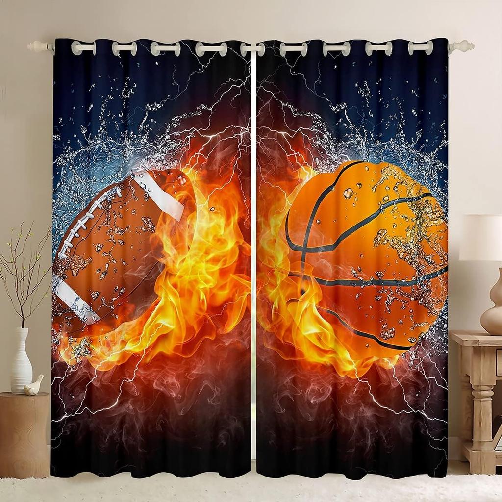 Basketball Dünne Vorhänge Jungen Schlafzimmer Kinder Sport-Themenvorhänge Spiele spielen Coole Kunst Teenager Jungen Zimmerdeko Wohnzimmer Verdunkelung