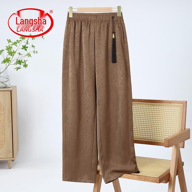 LangSha 2026 Women s High-Waist Loose Ice Silk Straight-Leg Pants XL