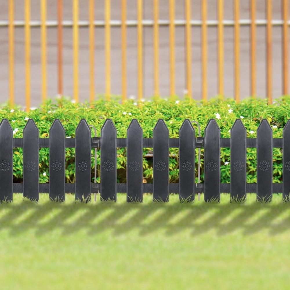 10x Plastic Garden Fence Gray Border Palisade Edging Lawn 2m