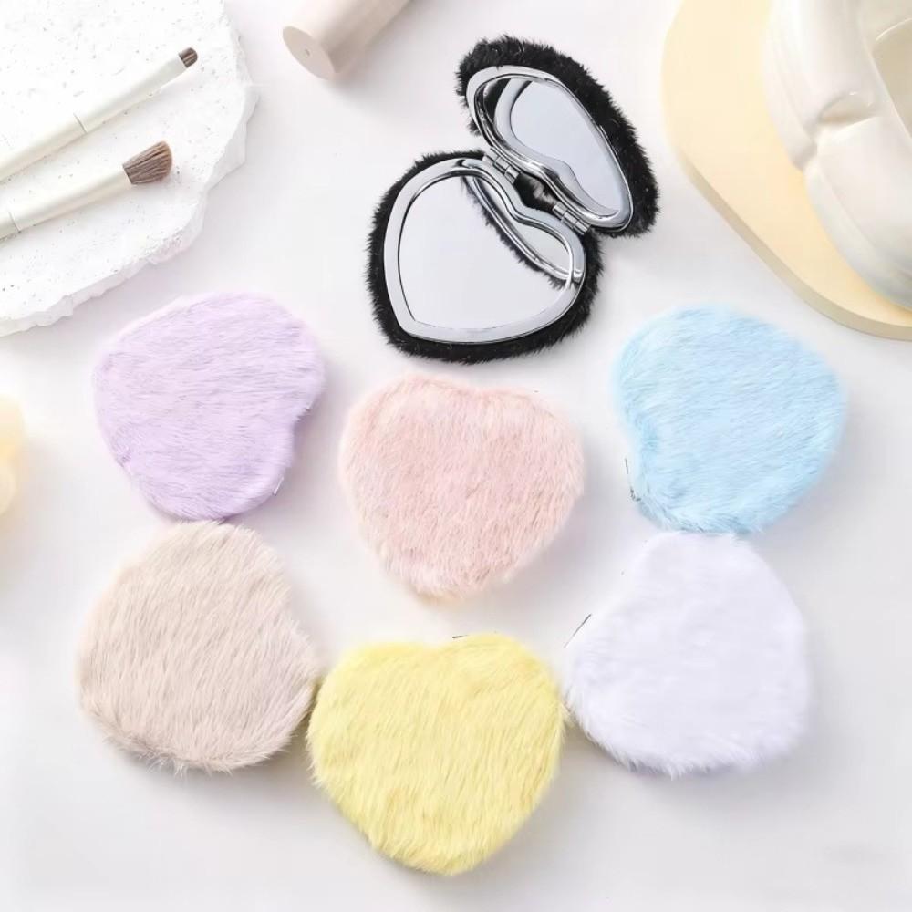 Mini Pocket Travel Handheld Mirror Double-sided Cosmetic Mirror New Plush Makeup Mirror Student