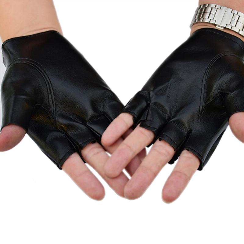 Leather Fingerless Short Gloves Black Rivets Stud Half Finger Mittens Fashion Performance Dance Gloves