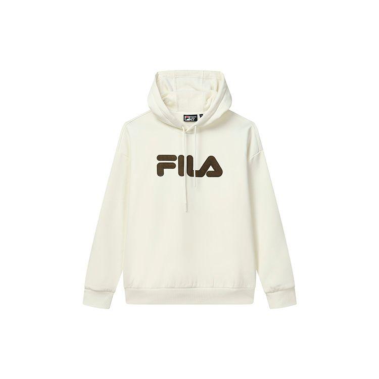 Fila Classic Loose Logo Casual Fleece Hoodie Unisex Hoodies Milk-Salt-White F51U248298F-IV