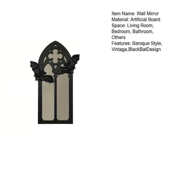 Gothic Cathedral Window Mirror Vintage Baroque Wooden Black Bat Mirror