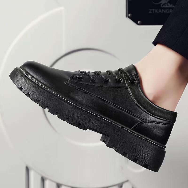 Men's British Style Leather Business & Casual Shoes - Thick Sole, Trendy, Versatile Lace-up for Work or Student Wear