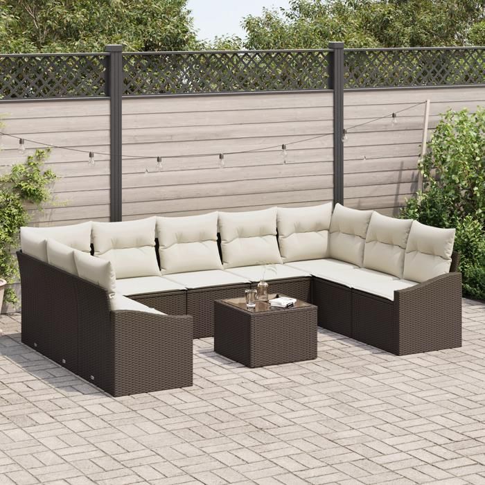 VidaXL 9-Piece Garden Sofa Set with Gray Cushions Poly Rattan 3346888