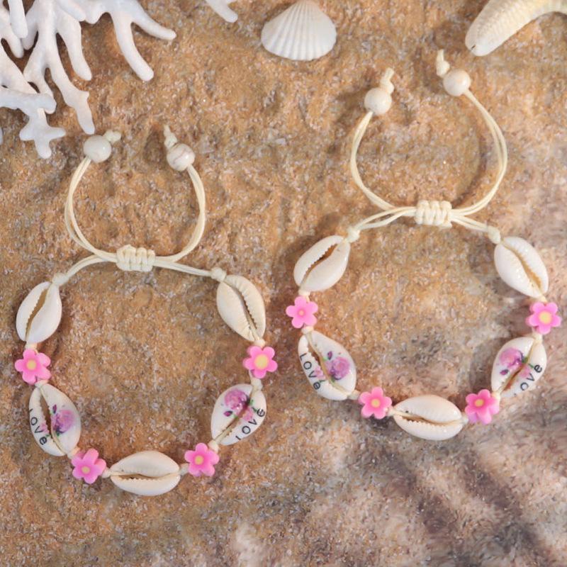 1011 Ocean Resort Wind Starfish Shell Bracelet, Daisy Rainbow Print Hand Rope Tide
