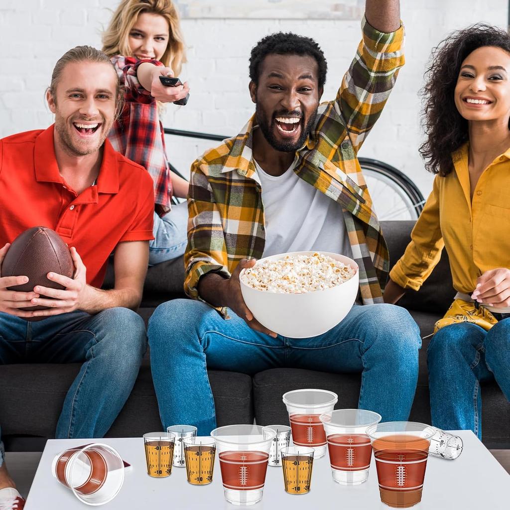 80 Pcs 16 oz Football Plastic Cups and 2 oz Shot Glasses Measuring Cup Bulk Disposable Cups Football Party Supplies Cocktail Cups Decorations for