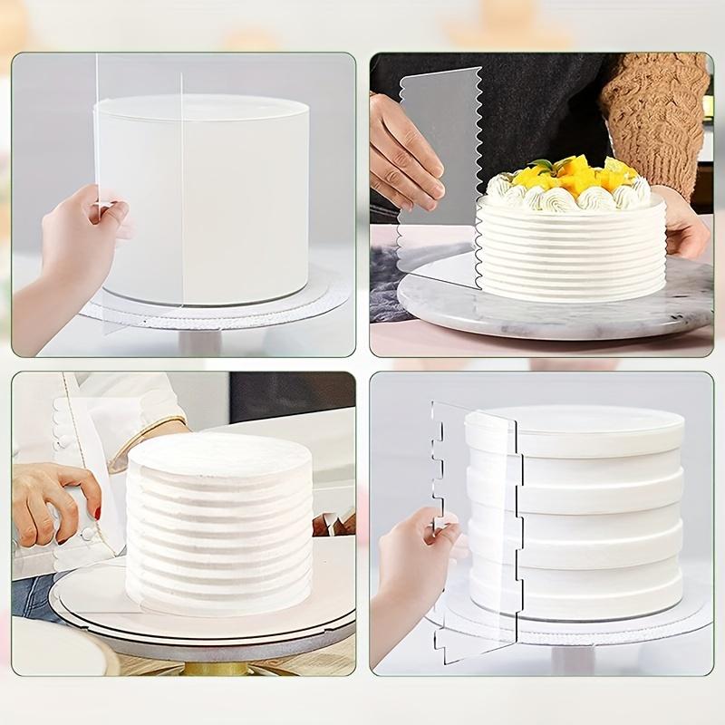 4 Stück/Set Acryl Kuchenschaber Set Dekoration Kontur Streifen Kuchenkamm Sägezahn Glätter Buttercreme Frosting Schaber Kuchenwerkzeuge