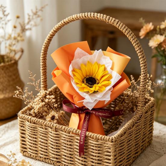 Mini Fake Sunflower Bouquet Handcrafted Artificial Soap Carnation Rose Floral Decoration Valentine's Day Anniversary Birthday Gift for Women Wife