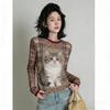 Spring Europe America Fashion Fun Cat Print Women's T-shirt Casual Pullover Women Long Sleeve Clothing Outdoor Street Tees Top