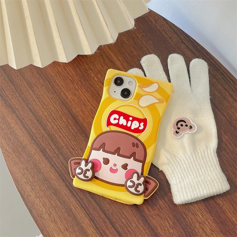 Korejský roztomilý 3d vtipný obal na bramborové lupínky pro iPhone 14 13 12 11 Pro Max Krásný kreslený silikonový měkký kryt odolný proti nárazům