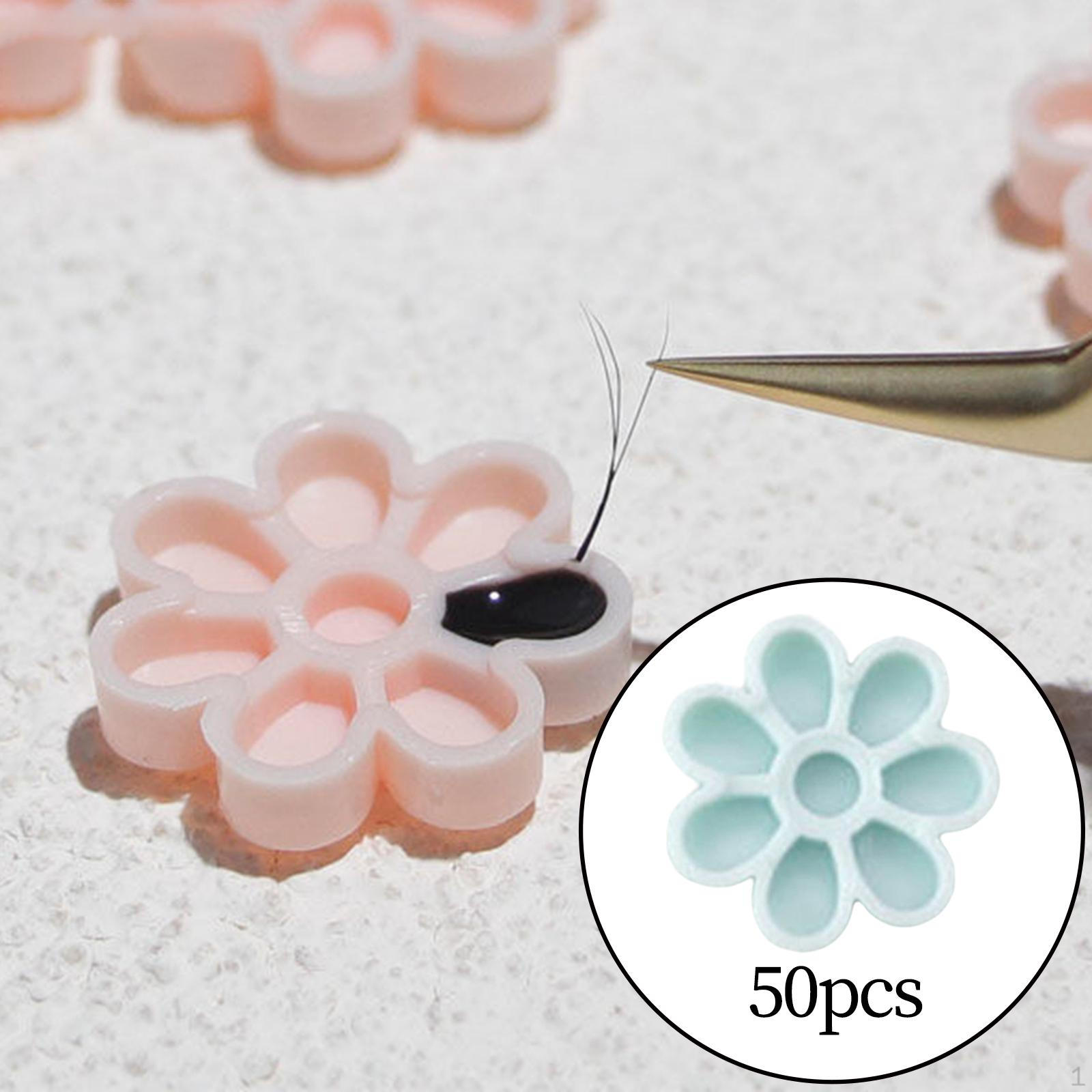 50 Pieces Glue Cups, Flower Shaped Organizer Delay Cup for Extension Supplies Volume Lashes Pigment Green