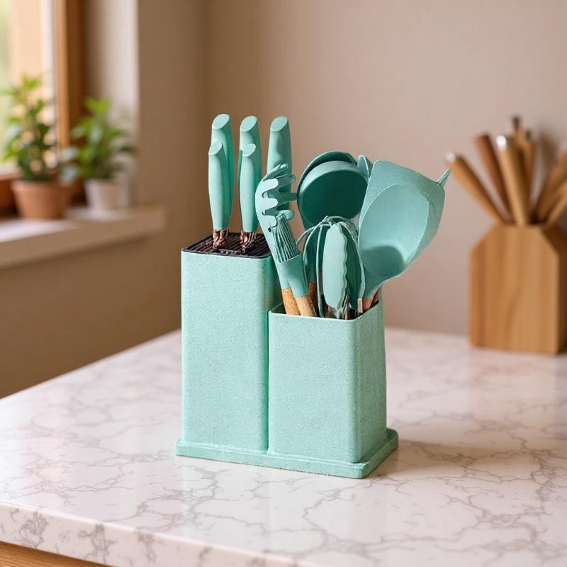 19-Piece Silicone Kitchen Utensil Set: Knives, Tools, Spatula, Ladle, Scraper, Cutting Board with Storage